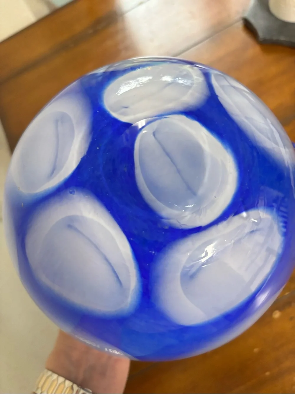Handblown Blue White  Glass Vase